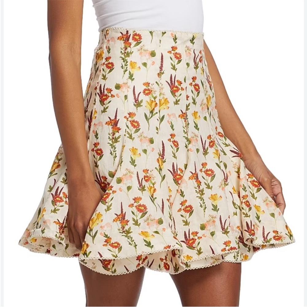 Agua by Agua Bendita Floral Mini Skirt - Cream and Multicolor